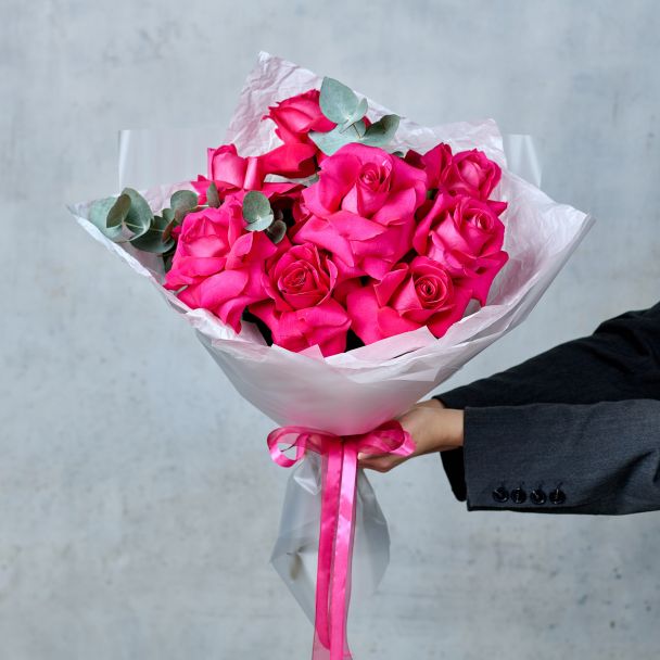 Букет из 9 розовых французских роз